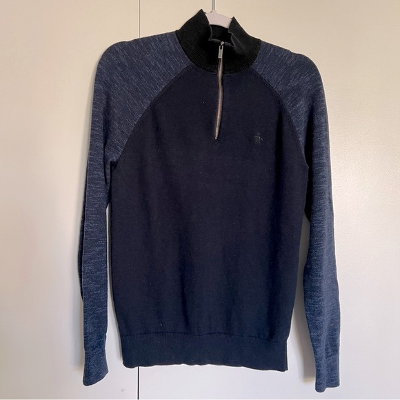 Original Penguin by Munsingwear Men's Navy Colorblocked 1/4 Zip Sweater size S - Picture 2 of 9